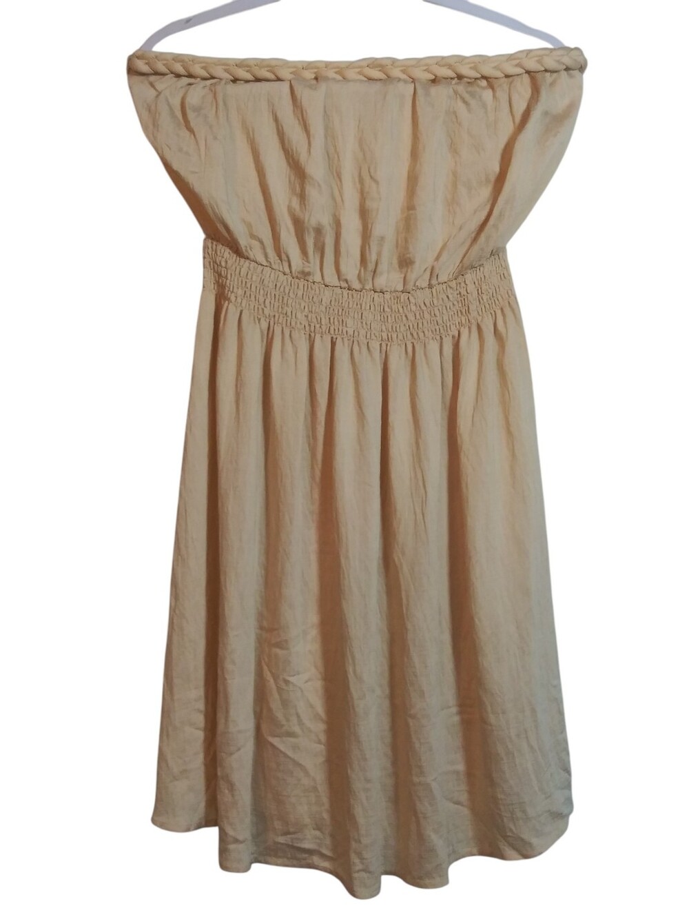 Popvil Strapless Braided Bodice Tube Top Cover Up Beach Dress in Beige Sz Sm
